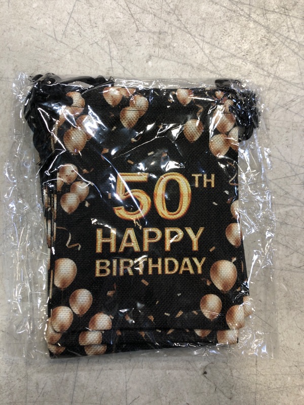 Photo 3 of 50th Happy Birthday Gift Bags, Gift Bags for Birth Date, Pouches with Drawstring With Black Background And Golden Balloons, Party Favors, Set of 5 (birth50)