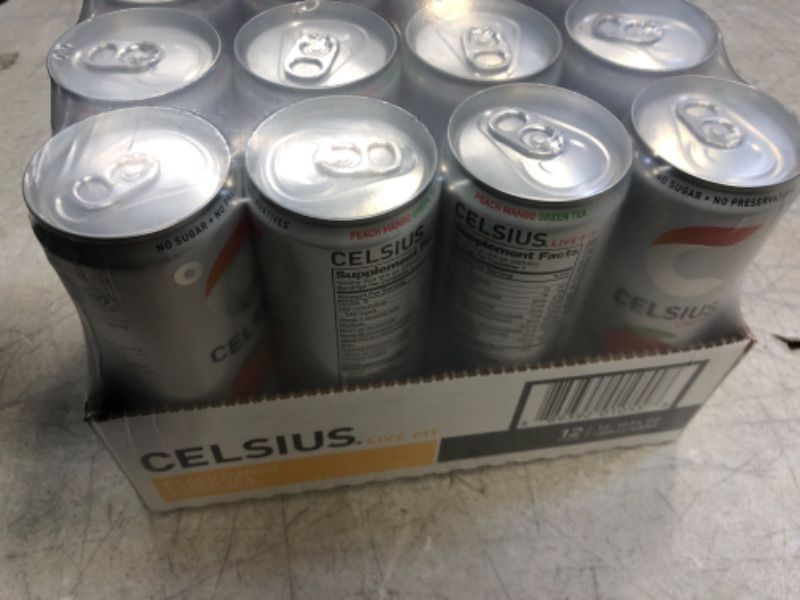 Photo 3 of Celsius Energy Drink Non-Carbonated Peach Mango Green Tea 12 Fl Oz Each / Pack of 12 EXP : 02/24
