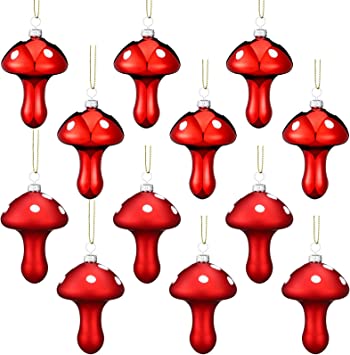 Photo 1 of 12 Pieces Plastic Mushroom Christmas Hanging Ornaments, Red and White Mushroom Decorations, Red and White Polka Dot Mushroom Ornaments, Christmas Tree Decorations, Hanging Ornaments, Glossy and Matte