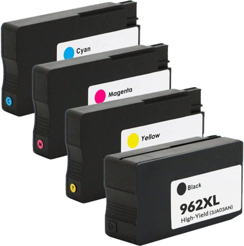 Photo 1 of HP 962XL High Yield Compatible Ink Cartridges Pack Inkjetsclub. Works for HP OfficeJet Pro 9010, 9012, 9013, 9014, 9015e, 9016, 9018, 9019, 9020, 9025 Printers. 4 Pack (Black, Cyan, Magenta, Yellow) **MAGENTA CARTRAGE OPENED** 
