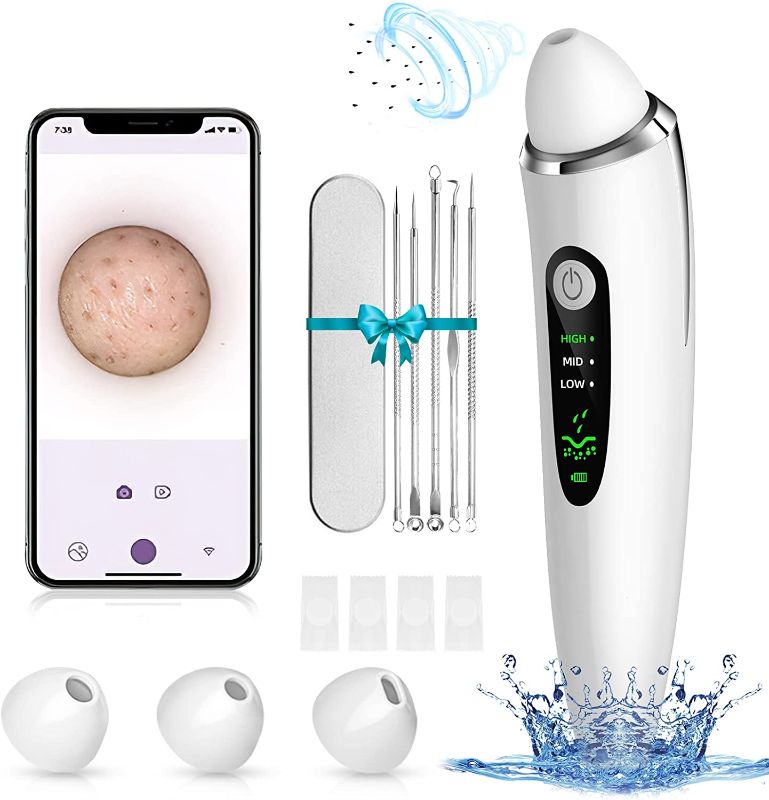 Photo 1 of Blackhead Remover Pore Vacuum, Electric Pore Vacuum with Camera and LED Light, 20X Magnification Pore Acne Comedone Whitehead Extractor, USB Rechargeable Blackhead Vacuum Kit for Women & Men (White)
