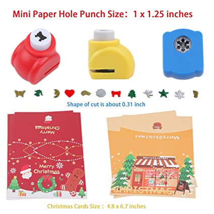 Photo 2 of  Christmas Punch Craft 12 Mini Paper Hole Punch 12 Christmas Cards and 6 Glitter Sticker (Style A)
