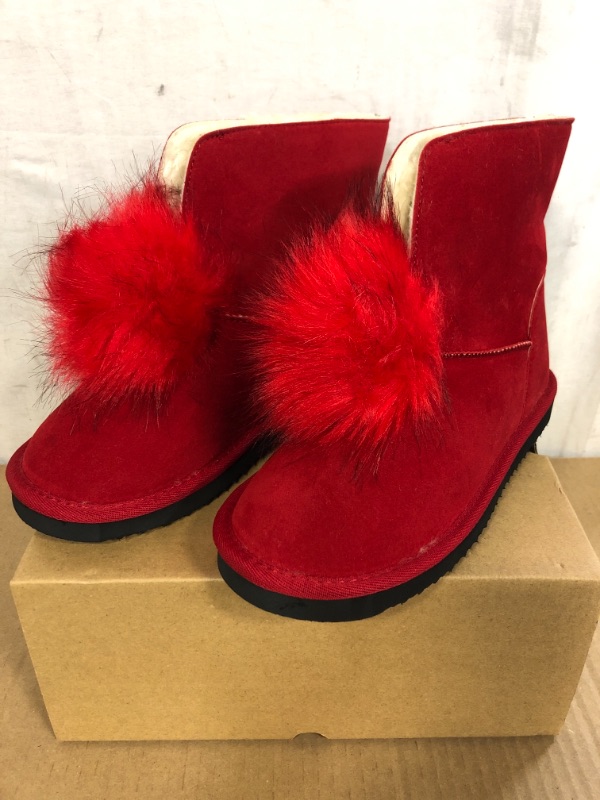 Photo 1 of Coutgo Womens Classics Winter Snow Boots Faux Fur Lined Pom-Pom Slip on Warm Ankle Boots- Red Size 5