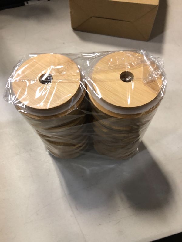 Photo 2 of 18pcs Bamboo Jar Lids with Straw Hole, Reusable Bamboo Mason Jar Lids - Bamboo Lid for Wide Mouth Mason Jar 86MM
