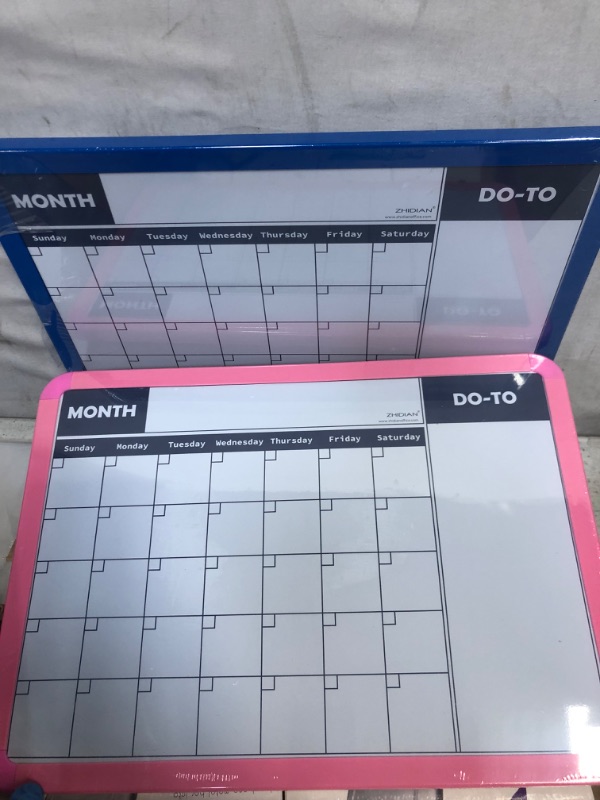 Photo 3 of 2Pack Kids White Board Calendar Desktop with Adjustable Stand, 8Markers, 2Erasers, 2-Sided Magnetic Small Dry Erase Board Tabletop Easel for Home Office, Blue&Pink Frame, 10x14" Blue+pink Calendar