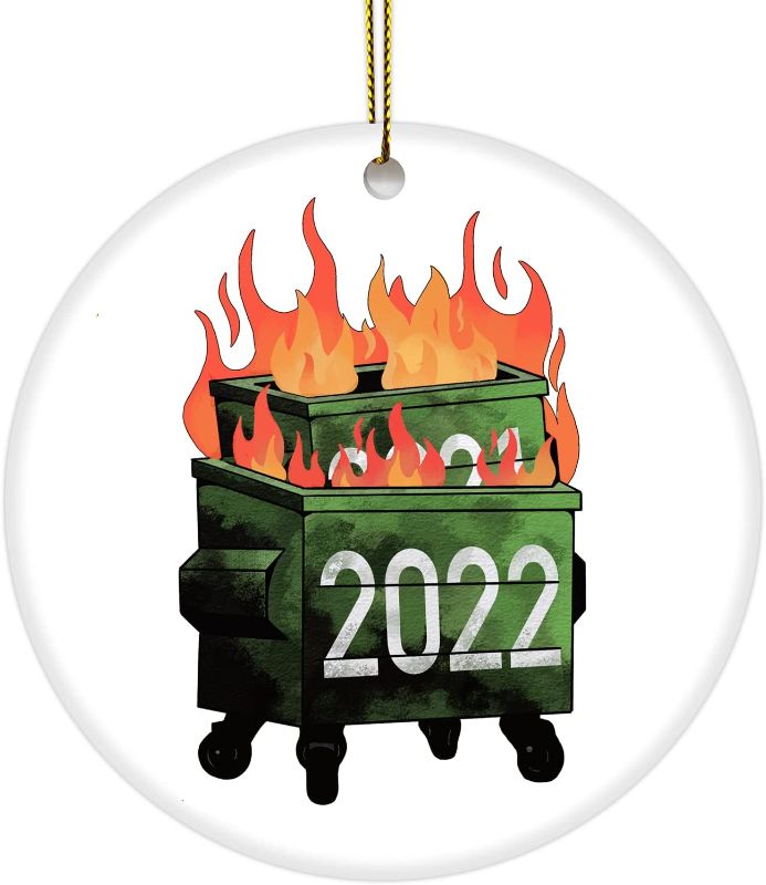 Photo 1 of [2 COUNT] 2022 Christmas Ornament for Christmas Tree, Dumpster Fire Christmas Decorations