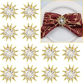 Photo 1 of 12 Pack Gold Christmas Napkin Rings, Crystal Pearl Table Napkin Round for Christmas Luxury Serviette Buckles Holder for Wedding Birthday Party Festival Thanksgiving Dinner Kitchen Decor