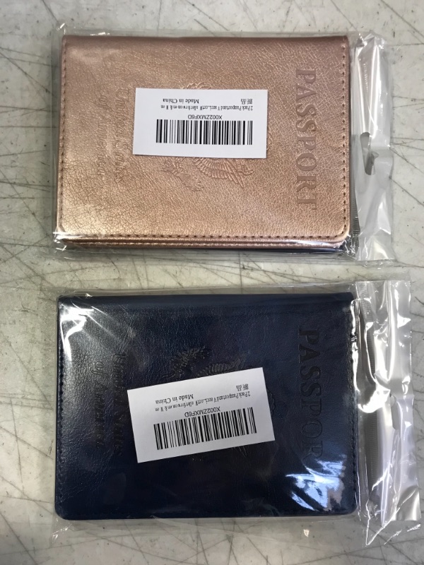 Photo 2 of 2CT OF 2 Pack Passport and Vaccine Card Holder Combo, TOOVREN Leather Passport Holder with Vaccine Card Slot Passport Cover, Slim Travel Accessories Passport Wallet Travel Wallet Passport Holder Women & Men A-Dark Blue+Rose Gold