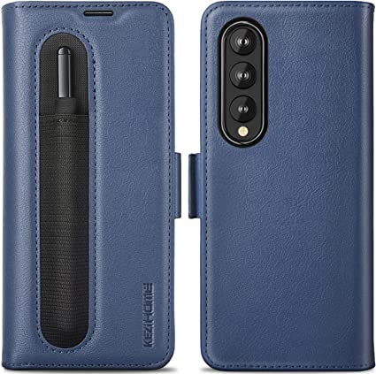 Photo 1 of KEZiHOME Galaxy Z Fold 3 Case with S Pen Holder, Samsung Galaxy Z Fold 3 Wallet Case PU Leather [RFID Blocking] Card Slot Shockproof Flip Phone Cover Compatible with Z Fold 3 5G (2021) (Dark Blue) (6 cases)