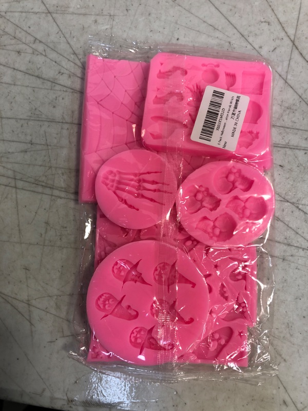 Photo 2 of 6 Pack Halloween Molds Mini Halloween Fondant Molds Pink Polymer Clay Molds, Non-stick Silicone Molds for Cake Decorating - Skull Pumpkin Spider Ghost Cobweb Skeleton Hands Witch
