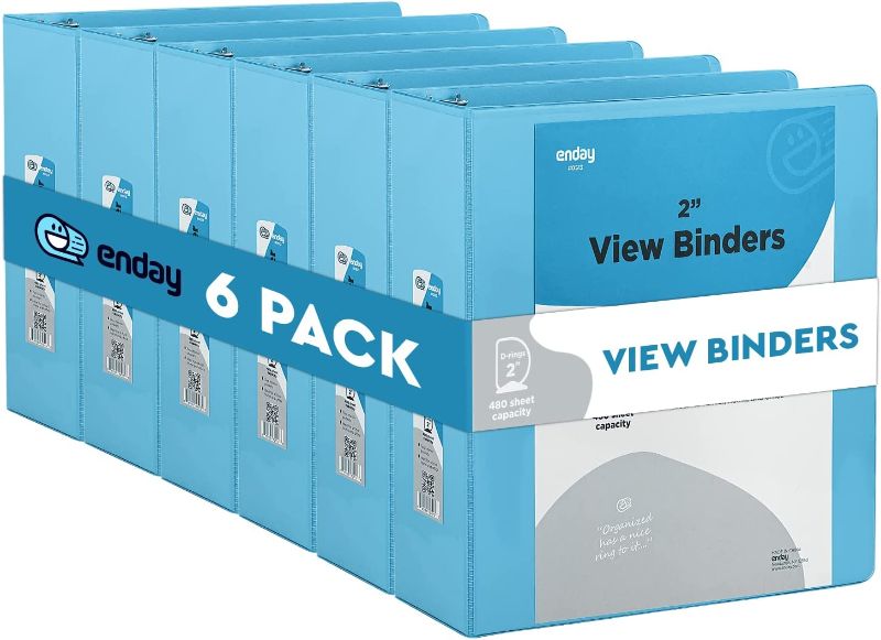 Photo 1 of 3 Slant D-Ring Binder 2 Inch Binder Blue, 2 in Clear View Cover w/ 2 Inside Pockets Binder, Heavy Duty Colored School Supplies Binders Also Available in Grey, Pink, Red, Green, Purple (6 PC)–by Enday
