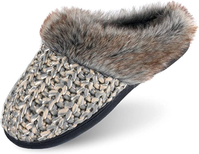 Photo 1 of DL Womens House Slippers Memory Foam, Fluffy Slip on Womens Bedroom Slippers Fuzzy Collar, Warm Soft Indoor Knit Slippers for Women Non-Slip SIZE 7-8
