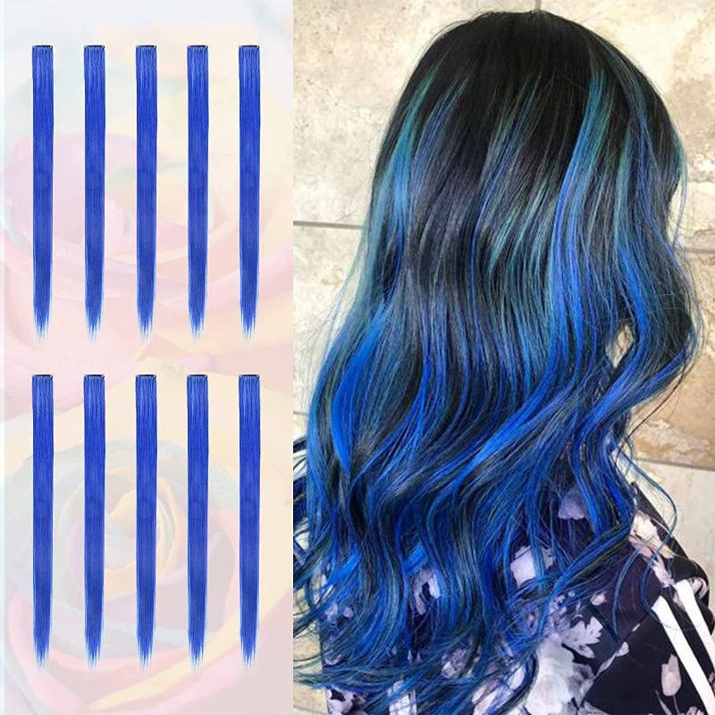 Photo 1 of 10 Pcs Colored Hair Extensions Crystal Blue
