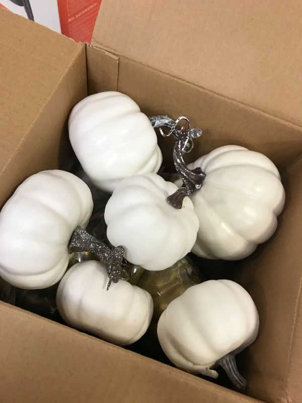 Photo 3 of 12Pcs Mixed Artificial Pumpkins, White and Gold Fake Pumpkins Decorations
