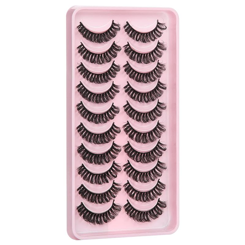 Photo 1 of False Eyelashes Fluffy Russian Strip Lashes 15mm Wispy Mink D Curl Lash Strips Lashes that Look Like Extensions, 10 Pairs Pack (S16)
