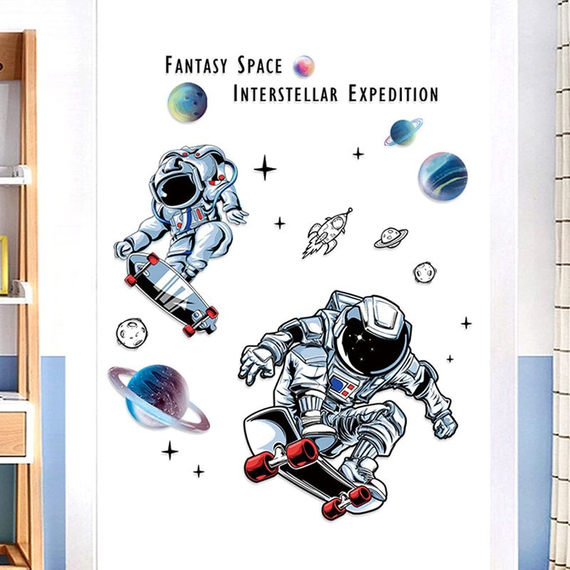 Photo 1 of Astronaut Skateboard Wall Stickers Planet Space Star DIY Vinyl Removable Large Wall Decals 