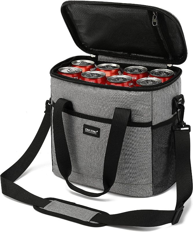 Photo 1 of  Adult Insulated Lunch Box Large 15L Picnic time Lunch Bag with Adjustable Shoulder Strap,Leakproof 16 can Cooler Bag with Side Pockets and Water Bottle Holder,Light Gray
