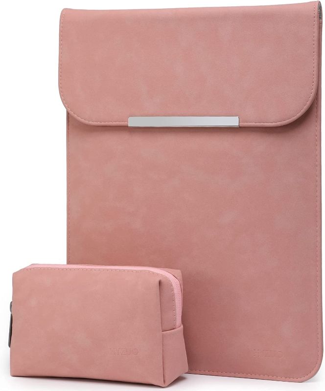 Photo 1 of 13 Inch Laptop Sleeve Compatible with MacBook Air M2 A2681 13.6" Display, MacBook Air 13 M1 2018-2022, MacBook Pro 13 M2 M1 2016-2022, Faux Suede Leather Case with Accessory Bag, Metal Trim Pink
