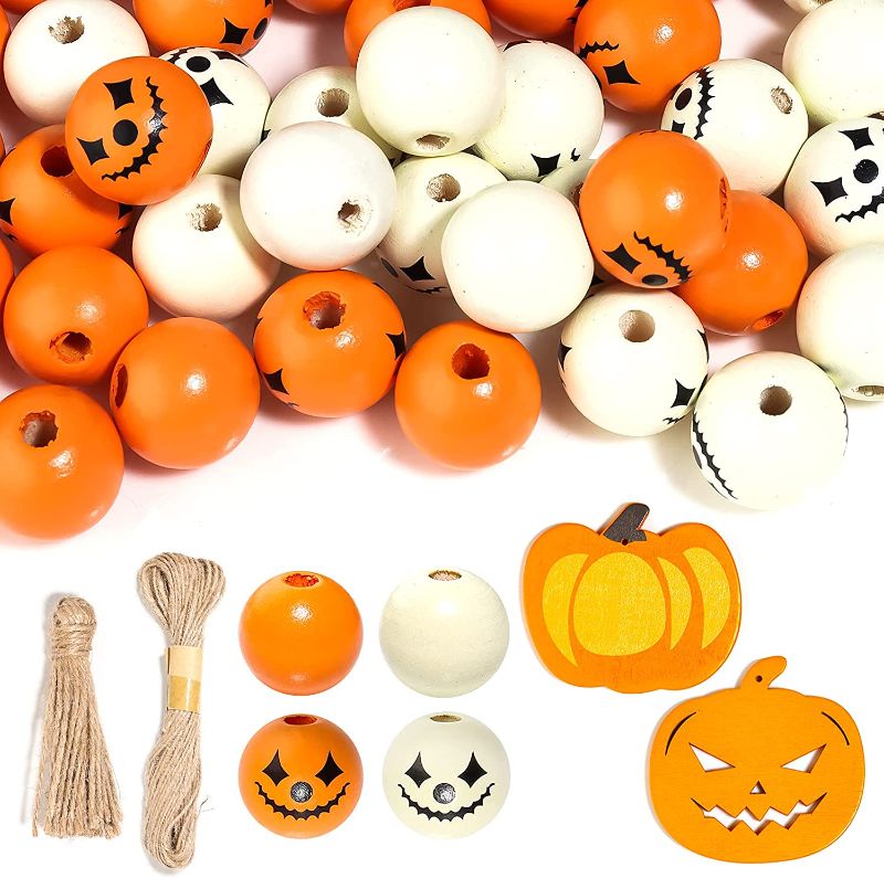 Photo 1 of  Halloween Wooden Beads Set for Jewelry Making/  Hemp Rope for DIY Craft
