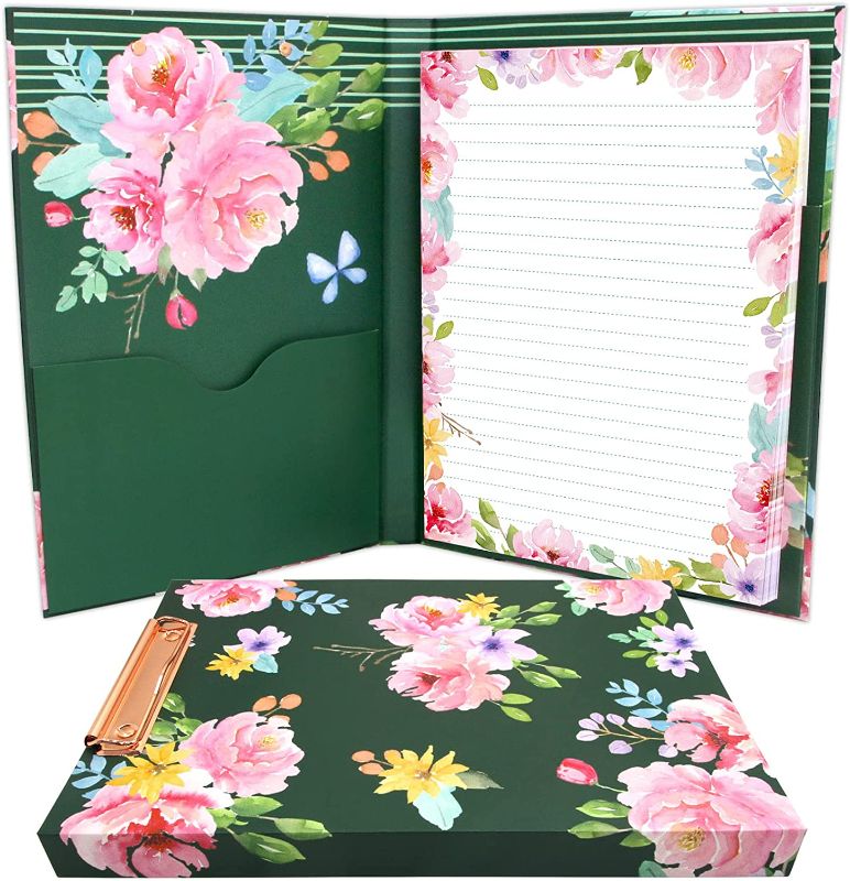 Photo 1 of Glitter Rose Floral Clipboard Folio with Lined Floral Notepad 13 X 9.25 Floral Fold-able Clipboard Office School Home Supply
