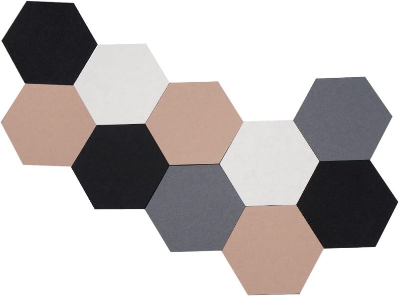 Photo 1 of 10Pcs Hexagon Felt Board Tiles Wall Cork Board (Large), Adhesive Felt Bulletin Pin Memo Board for Photos Pictures Office 
