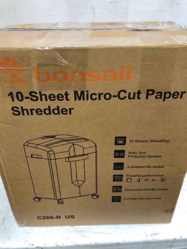 Photo 4 of Bonsaii 10 Sheet Micro Cut Paper Shredder, 30-Minute Home Office Heavy Duty Shredder for CD, Credit Card, Mails, Staple, Clip, with 4 Casters & 4.2 Gal Pullout Bin (C266-B) 10 Sheet 30-Minute