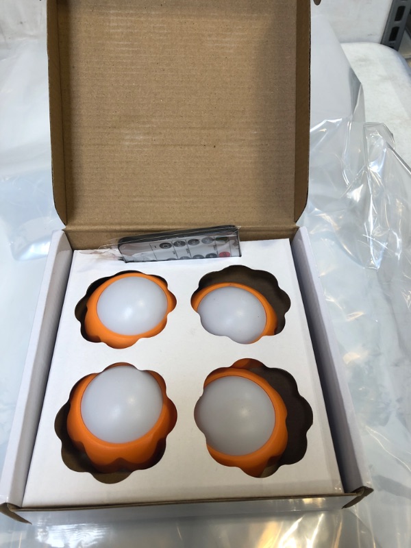 Photo 1 of  4 Pcs Halloween LED Pumpkin Lights, Halloween Pumpkin Lights with Remote Control Timer Battery Operated, LED Pumpkin Lantern Light for Jack O' Lantern Lights, Halloween, Fall Decorations
