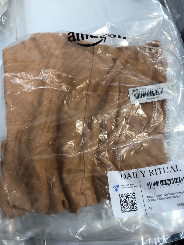 Photo 1 of Daily Ritual Women's Wide Rib Cropped T-Strap Cami Top SIZE Medium Camel