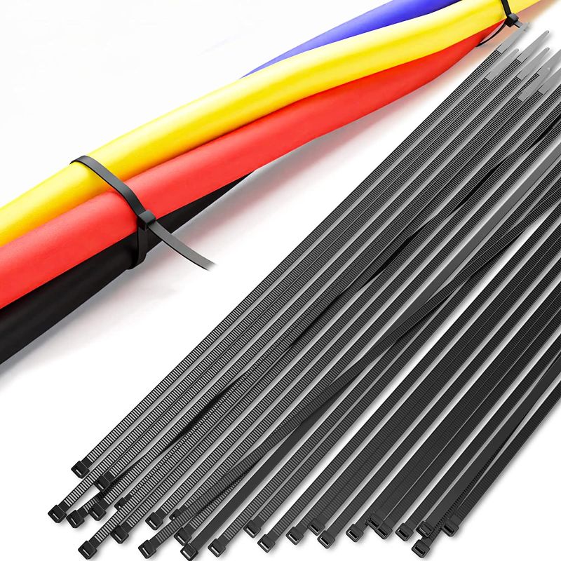 Photo 1 of Black Zip Ties, Cable Ties Heavy Duty with 50 Lbs Tensile Strength, Tie Wraps Long 12 Inth withy 3/16 Inch Nylon Zip Ties Big Plastic Zip Ties Bulk Wire Ties for Indoor & Outdoor, 100 Pack
