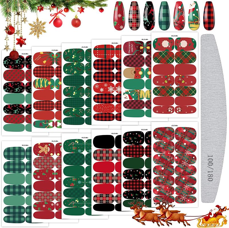 Photo 1 of 12 Sheets Christmas Nail Polish Strips Stickers, Self-Adhesive Christmas Full Nail Wrap Stickers With nail File
