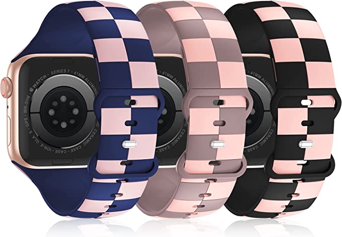 Photo 1 of PACK OF 3 W/ 3 EACH Designer Checkered Band Compatible with Apple Watch Band 38mm 40mm 41mm 42mm 44mm 45mm 49mm, Soft Silicone Sport iWatch Bands Women Men Wristbands for iWatch Series Ultra/8/7/6/5/4/3/2/1/SE
