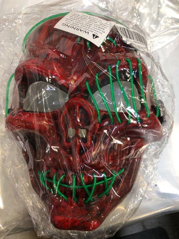 Photo 2 of  Mask, Light up LED Mask with 3 Lighting Modes, Face Skull Mask for Costume Party 6.3 x 9.4 inches Green