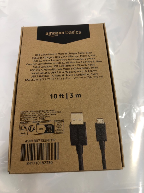 Photo 2 of Amazon Basics USB 2.0 A-Male to Micro B Cable, 10 feet, Black