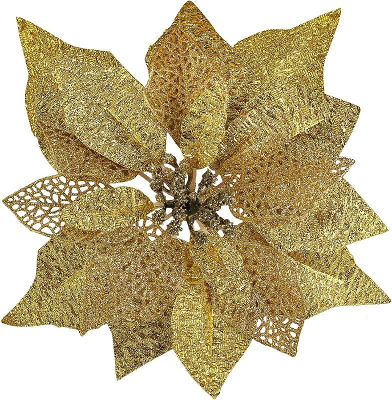 Photo 1 of  Christmas Gold Glitter Poinsettia Flowers
