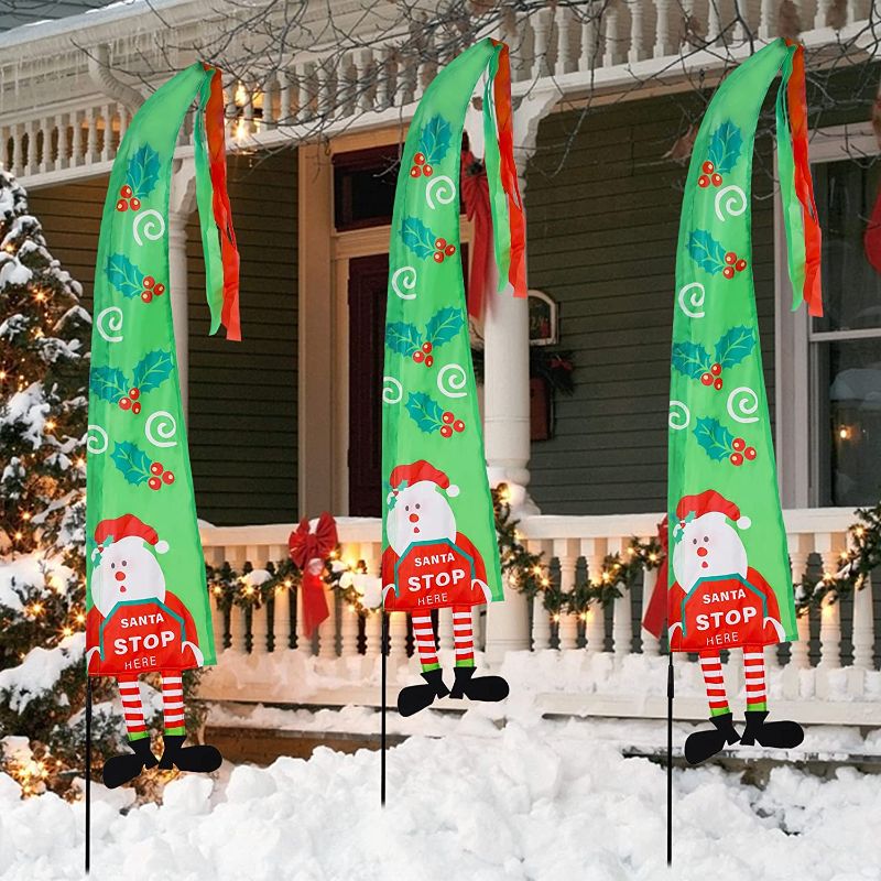 Photo 1 of  Christmas Outdoor Decorations 3 Pcs Santa Claus Feather Flag Banners with Garden Stakes, 5 Ft 