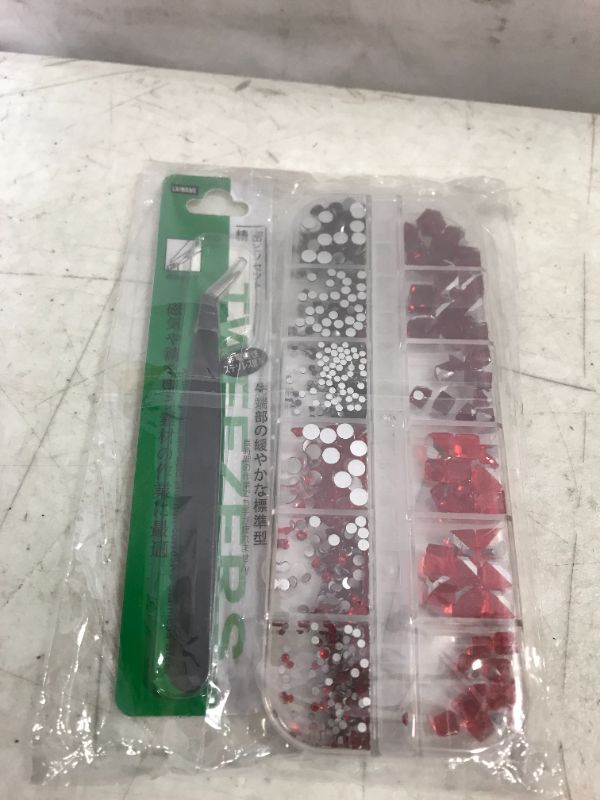 Photo 2 of  Red Rhinestones for Nails and Craft with SS2-SS12 Round Gems and 4mm 6mm 3D Gemstones with Tweezers, Mix 2 Colors
