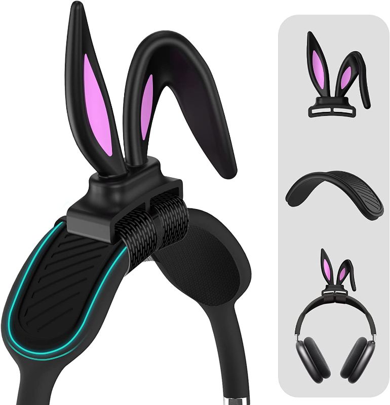 Photo 1 of [2 Sets] TOLUOHU Headband Cushion & Cute Rabbit Ears for Airpods Max, 3D Funny Soft Silicone Dustproof / Waterproof / Scratchproof Headphones Accessories with Magic Tapes for Airpods Max ( Black )
