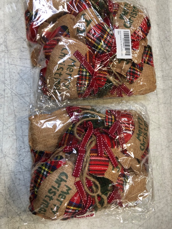 Photo 2 of 2 COUNT Rustic Christmas Tree Ornaments,Christmas Tree Decorations,Country Farmhouse Ornaments for Christmas Tree,Burlap Christmas Ornaments with Trendy Red and Green Plaid Tartan for Holiday Party Decor-8PCS