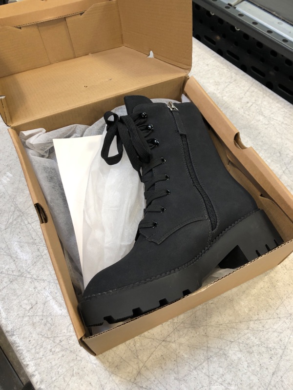 Photo 1 of Coutgo Women's Lace Up Combat Boots Military Ankle Booties No Slip Lug Sole Side Zipper Mid Calf Work Shoes SIZE 6 