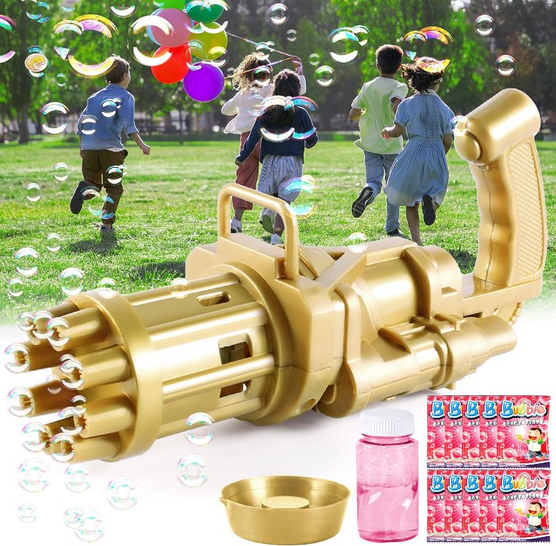Photo 1 of 3 COUNT Electric Bubble Gun, Bubble Maker Bubble Machine W/ 100ML Bubble Solution 2022 Upgrade 8-Hole Bubble Blower Automatic Bubble Machine Outdoor Toy for Boys Girls Black