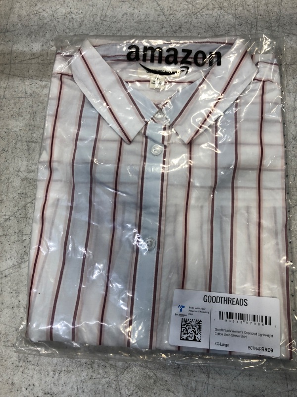 Photo 2 of Amazon Brand - Goodthreads Women's Oversized Lightweight Cotton Short-Sleeve Shirt  SIZE XX-Large Red/Pink/Blue, Stripe