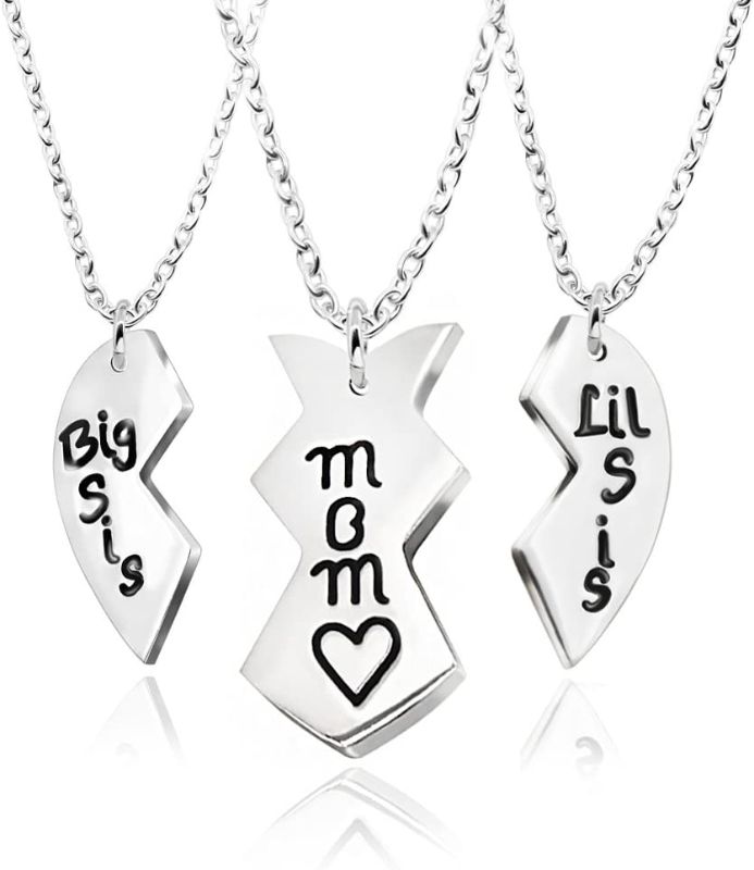 Photo 1 of 3pcs Stainless Steel Mother Daughter Pendant Necklace -& Mothers Day Gifts From Daughter Double Pendant Key Chain Ring & Sither 5 Piece Women Cute Ear Cuff Cross Ear Cuff for Non-pierced for Girls Ear Clip Earrings