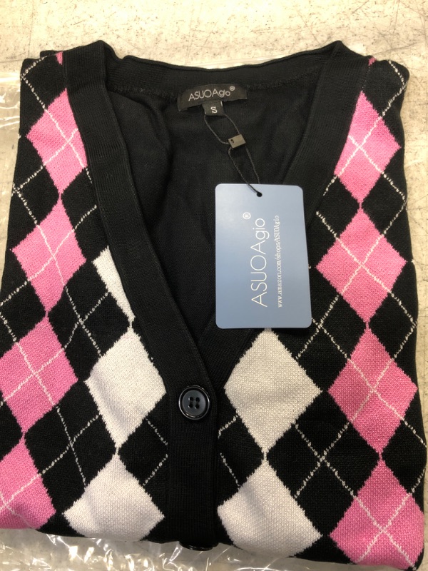 Photo 2 of ASUOAgio Women's Argyle Sweater Long Sleeve Button Down Classic V Neck Knit Cardigan Sweaters Large Rosy-- Size Small