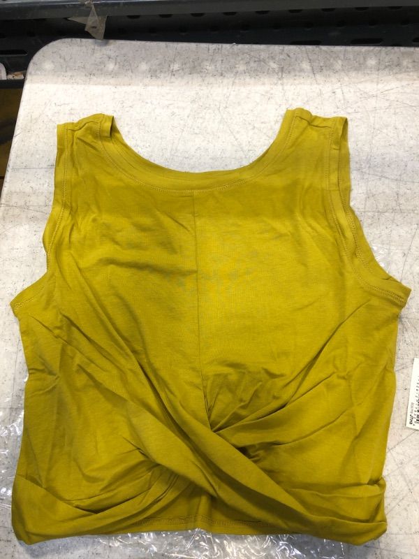 Photo 2 of Core 10 Women's Soft Cotton Knot Front Cropped Yoga Tank (Available in Plus Size) Small Dark Mustard Yellow