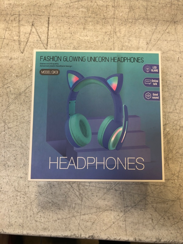 Photo 2 of Fouetoway Cat Ear Kids Headphones with Bluetooth &Wired, On-Ear Headset Cute LED Light Up with Microphone for Kids Learning,Gaming,Music,Compatible with Laptop/PC/TV/Smartphones(Blue) Cat-Ear CE-blue