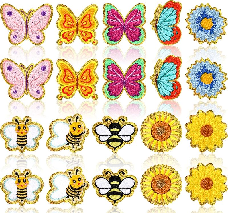 Photo 1 of 20 Pcs Unicorn Chenille Self Adhesive Patches for Kids Birthday Chenille Butterfly Sunflower Iron on Patches Sticker Varsity Patch Chenille Embroidered Initial Patch for Clothing Hats(Sunflower)
