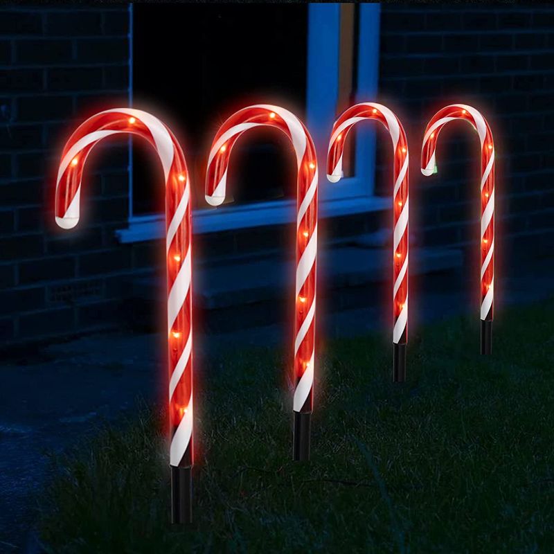 Photo 1 of  Bright 10 Pack  Christmas Candy Cane Pathway Markers, Xmas Pathway Lights Outdoor with 72 Warm White Lights for Walkway Garden Lawn Holiday Decorations
