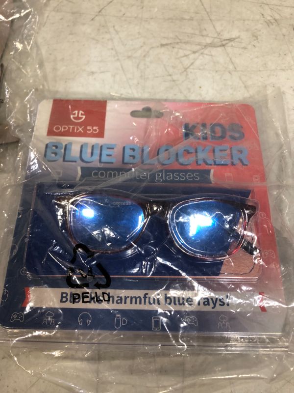 Photo 2 of Blue Light Blocking Glasses Girls & Boys | Anti Eyestrain Blue Light Glasses Kids Computer Gaming Glasses (Ages 3-10) | Flexible Red Square Frames with Blue Temples Video Phone Screen Eyeglasses