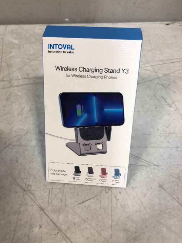 Photo 2 of Intoval Fast Wireless Charger Stand, for iPhone 14/14 Pro/14 Pro Max/13/12/SE/11/XS/XR/X Samsung Galaxy S22/S21/S20/S10/S9/S8/Note 20 Ultra/10/9 and Other Wireless Charging Phones(Y3,Grey)