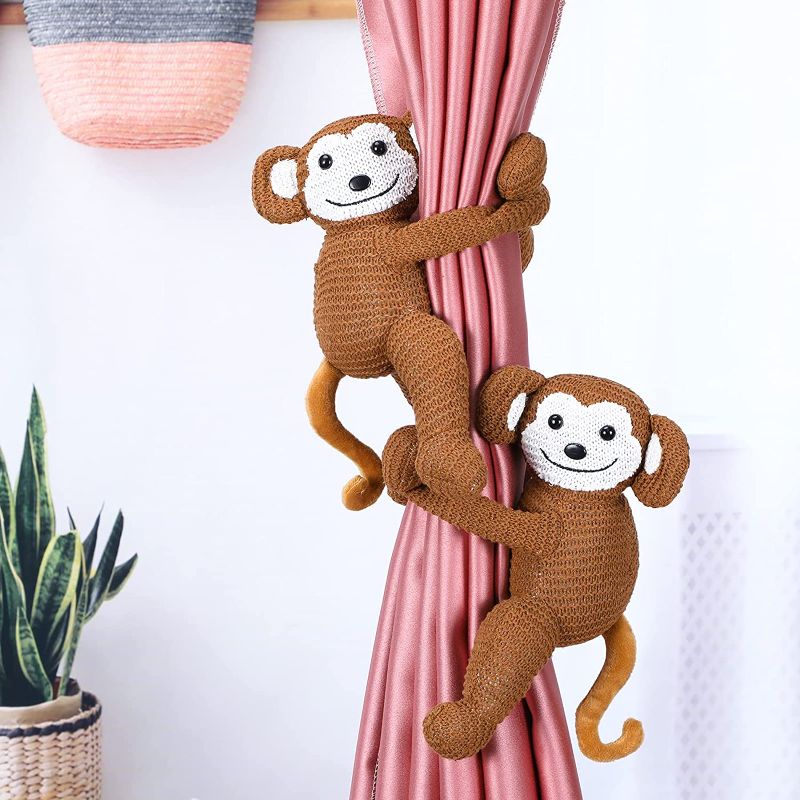 Photo 1 of 2 Pieces Christmas Curtain Tiebacks Monkey Curtain Buckles Cartoon Tiebacks Monkey Curtain Holdbacks Christmas Window Decorations for Home Bedroom Living Room Holiday Decor
